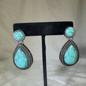 Turquoise color & Silver-Plated Bohemian Drop Earrings With Teardrop Shape